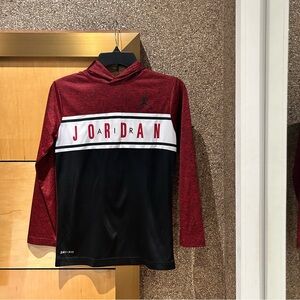 Air Jordan boys red and black track sweatshirt with hoodie and logo in center